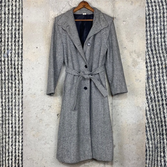 Vintage Other - Vintage union made black white micro houndstooth unisex long pea coat